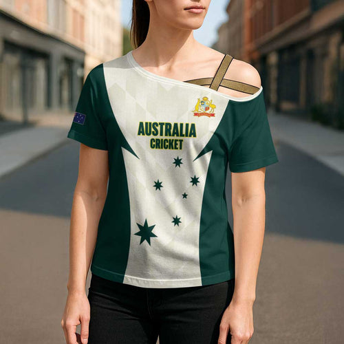 Australia Cricket Custom Cross Shoulder Shirt Go Aussie Test Dynamic White - Aussie Hoodie
