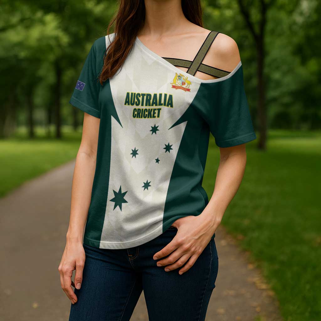 Australia Cricket Custom Cross Shoulder Shirt Go Aussie Test Dynamic White - Aussie Hoodie