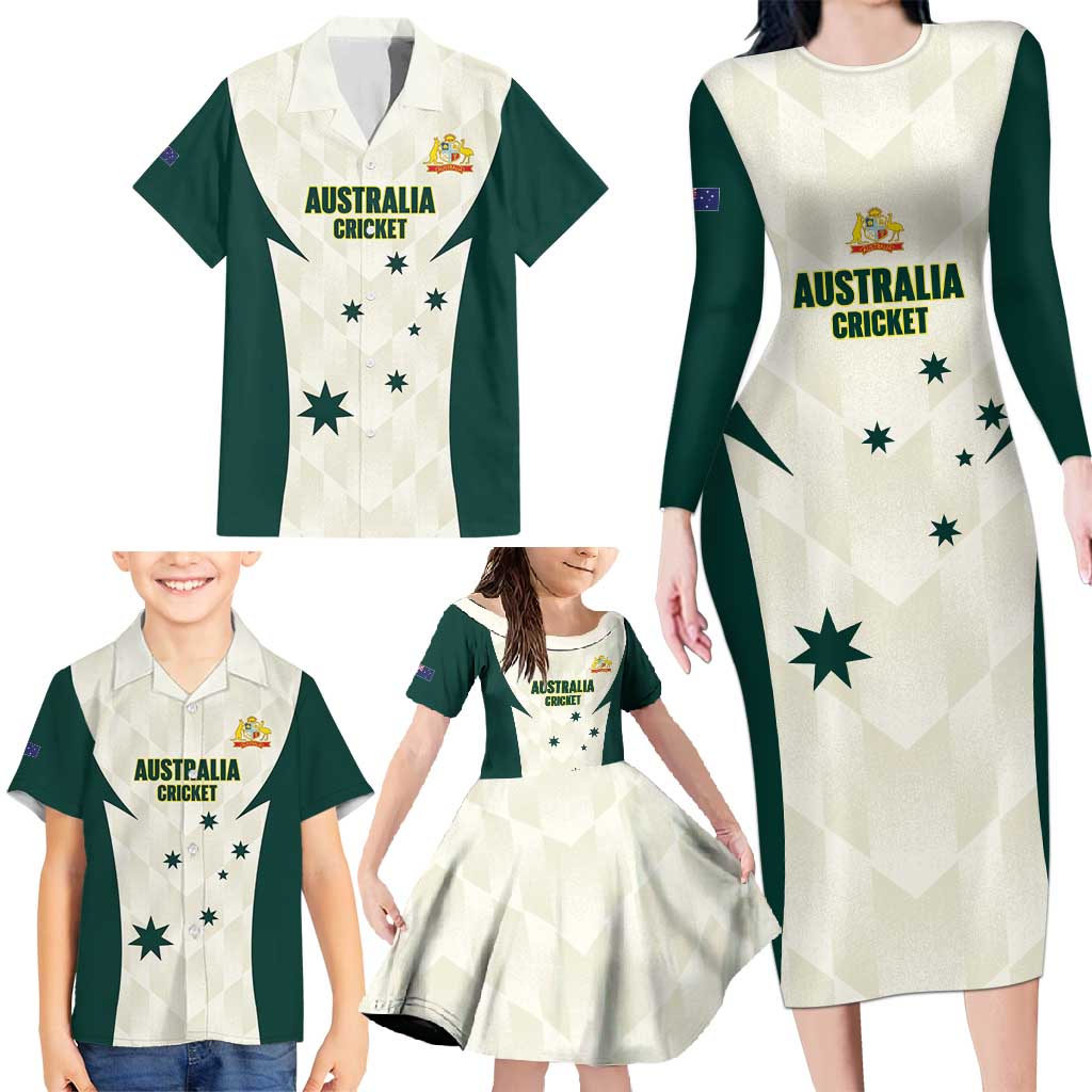 Australia Cricket Custom Family Matching Long Sleeve Bodycon Dress and Hawaiian Shirt Go Aussie Test Dynamic White - Aussie Hoodie