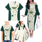 Australia Cricket Custom Family Matching Off The Shoulder Long Sleeve Dress and Hawaiian Shirt Go Aussie Test Dynamic White - Aussie Hoodie
