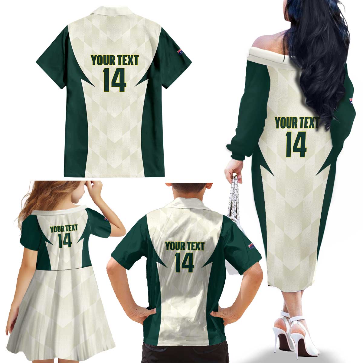 Australia Cricket Custom Family Matching Off The Shoulder Long Sleeve Dress and Hawaiian Shirt Go Aussie Test Dynamic White - Aussie Hoodie