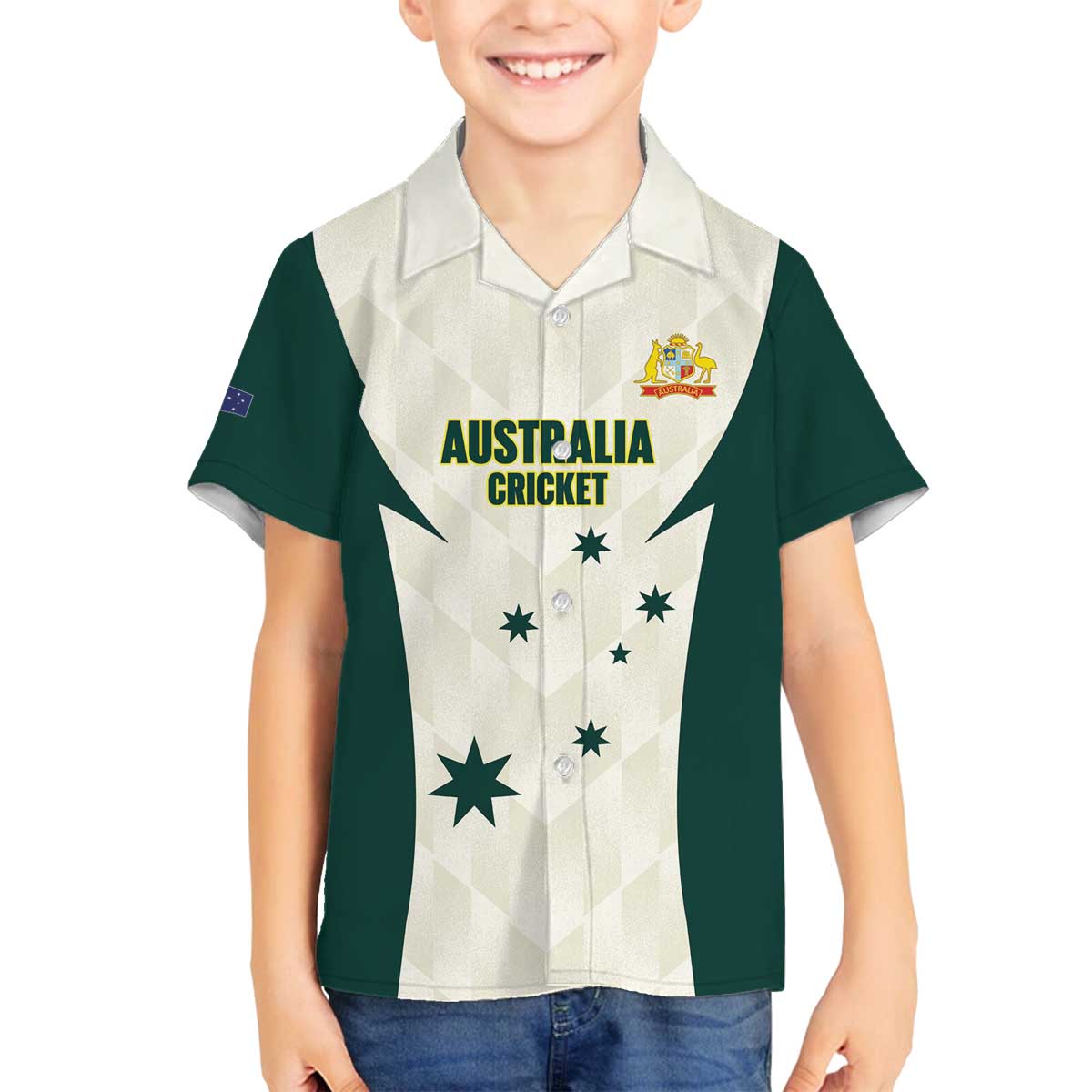 Australia Cricket Custom Family Matching Off The Shoulder Long Sleeve Dress and Hawaiian Shirt Go Aussie Test Dynamic White - Aussie Hoodie