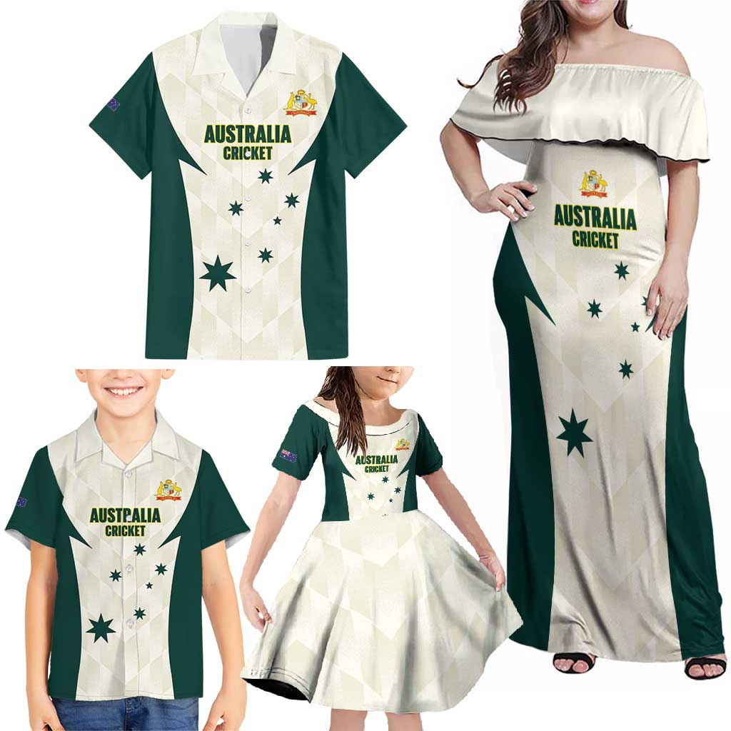 Australia Cricket Custom Family Matching Off Shoulder Maxi Dress and Hawaiian Shirt Go Aussie Test Dynamic White - Aussie Hoodie