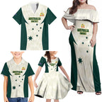 Australia Cricket Custom Family Matching Off Shoulder Maxi Dress and Hawaiian Shirt Go Aussie Test Dynamic White - Aussie Hoodie