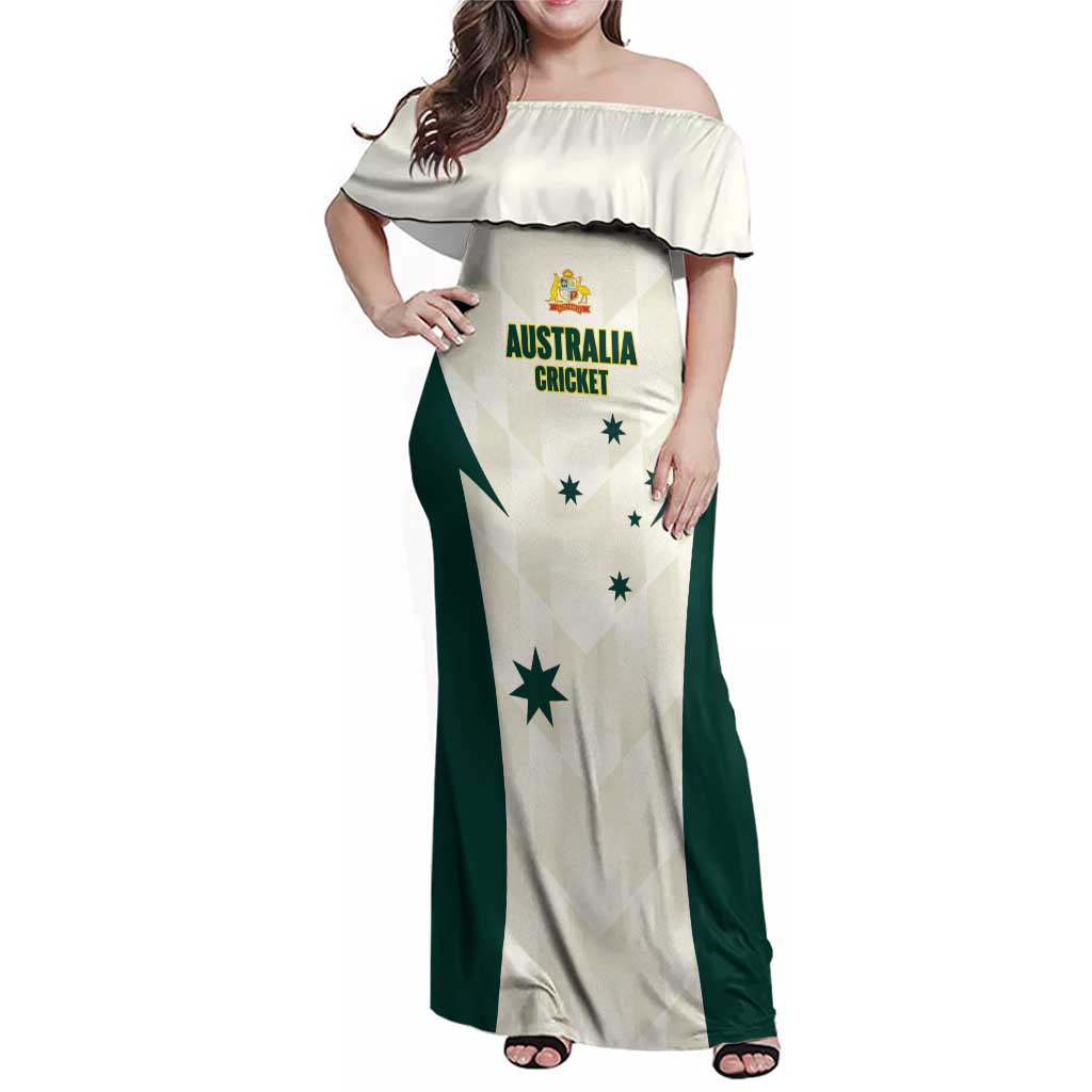 Australia Cricket Custom Family Matching Off Shoulder Maxi Dress and Hawaiian Shirt Go Aussie Test Dynamic White - Aussie Hoodie