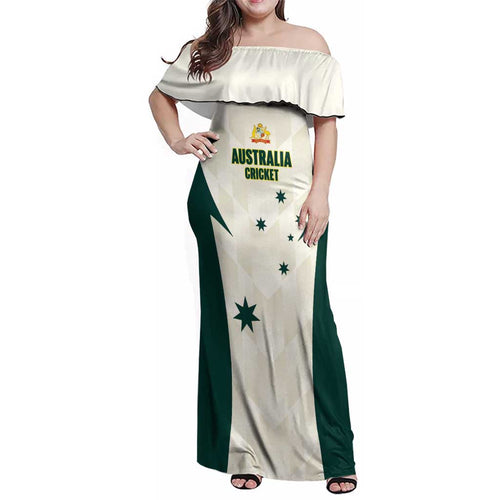 Australia Cricket Custom Family Matching Off Shoulder Maxi Dress and Hawaiian Shirt Go Aussie Test Dynamic White - Aussie Hoodie