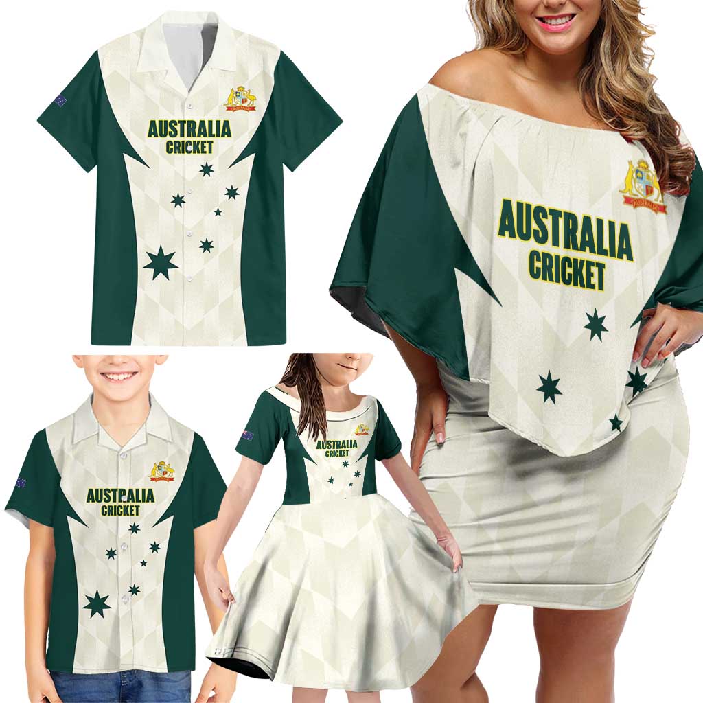 Australia Cricket Custom Family Matching Off Shoulder Short Dress and Hawaiian Shirt Go Aussie Test Dynamic White - Aussie Hoodie
