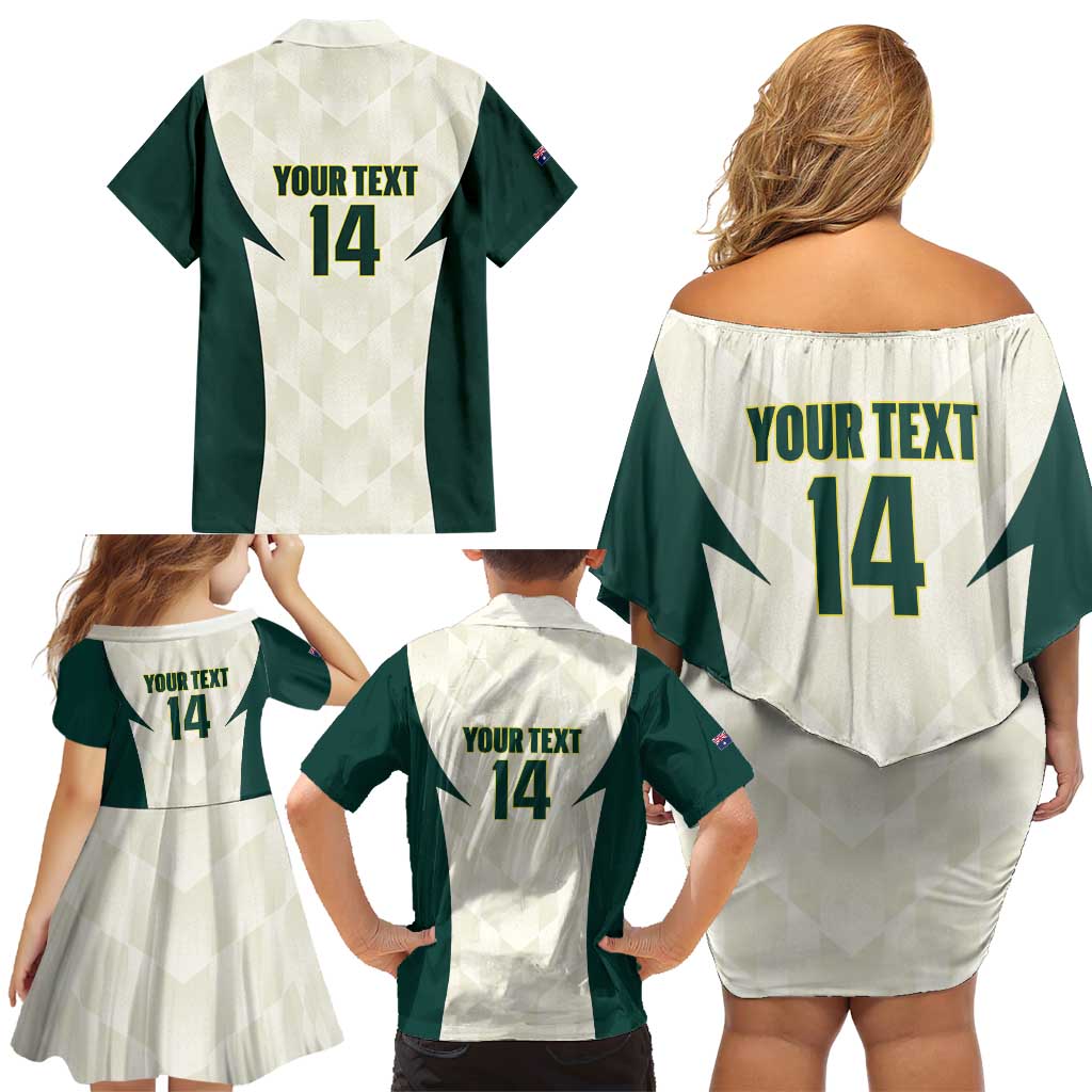 Australia Cricket Custom Family Matching Off Shoulder Short Dress and Hawaiian Shirt Go Aussie Test Dynamic White - Aussie Hoodie