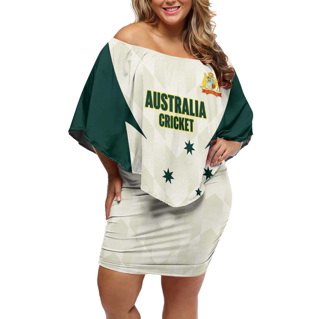 Australia Cricket Custom Family Matching Off Shoulder Short Dress and Hawaiian Shirt Go Aussie Test Dynamic White - Aussie Hoodie