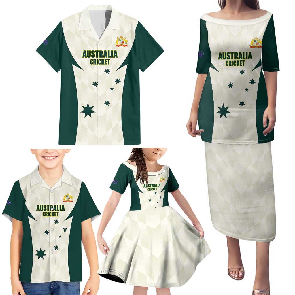 Australia Cricket Custom Family Matching Puletasi and Hawaiian Shirt Go Aussie Test Dynamic White - Aussie Hoodie