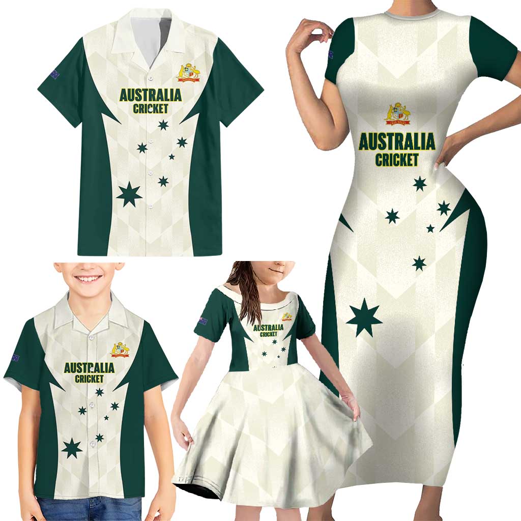 Australia Cricket Custom Family Matching Short Sleeve Bodycon Dress and Hawaiian Shirt Go Aussie Test Dynamic White - Aussie Hoodie