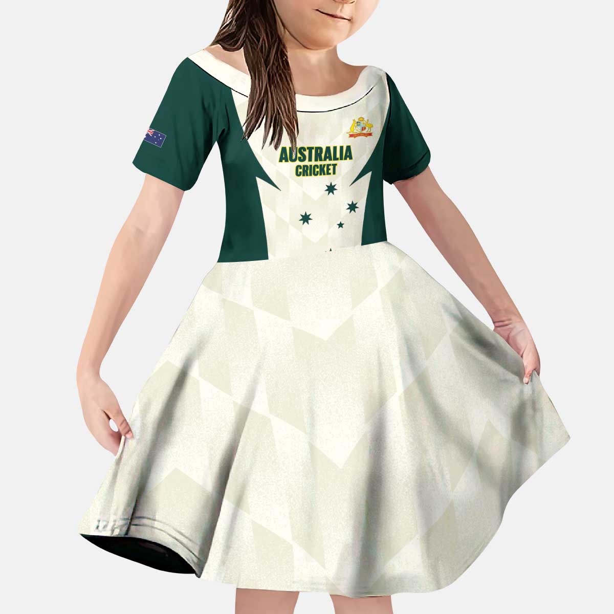 Australia Cricket Custom Kid Short Sleeve Dress Go Aussie Test Dynamic White - Aussie Hoodie