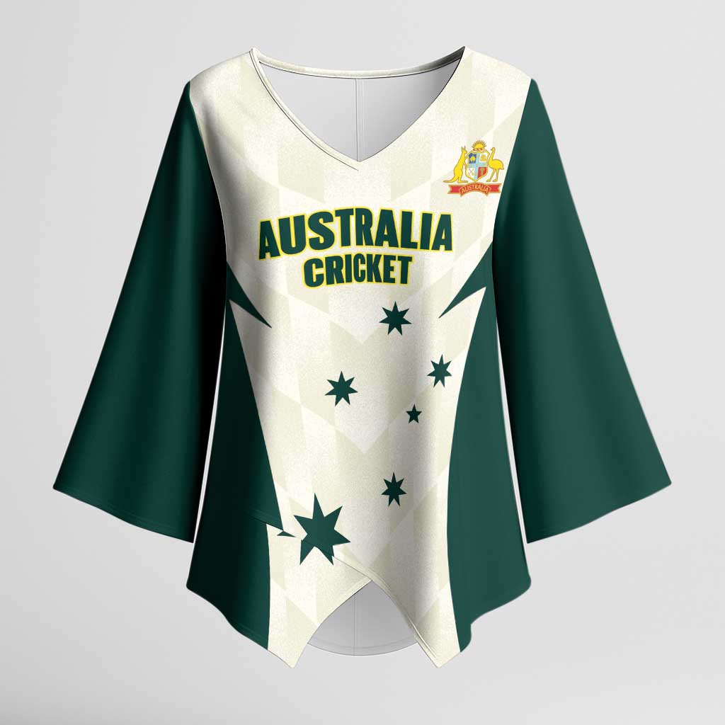 Australia Cricket Custom Kimono Sleeve Blouse Go Aussie Test Dynamic White - Aussie Hoodie