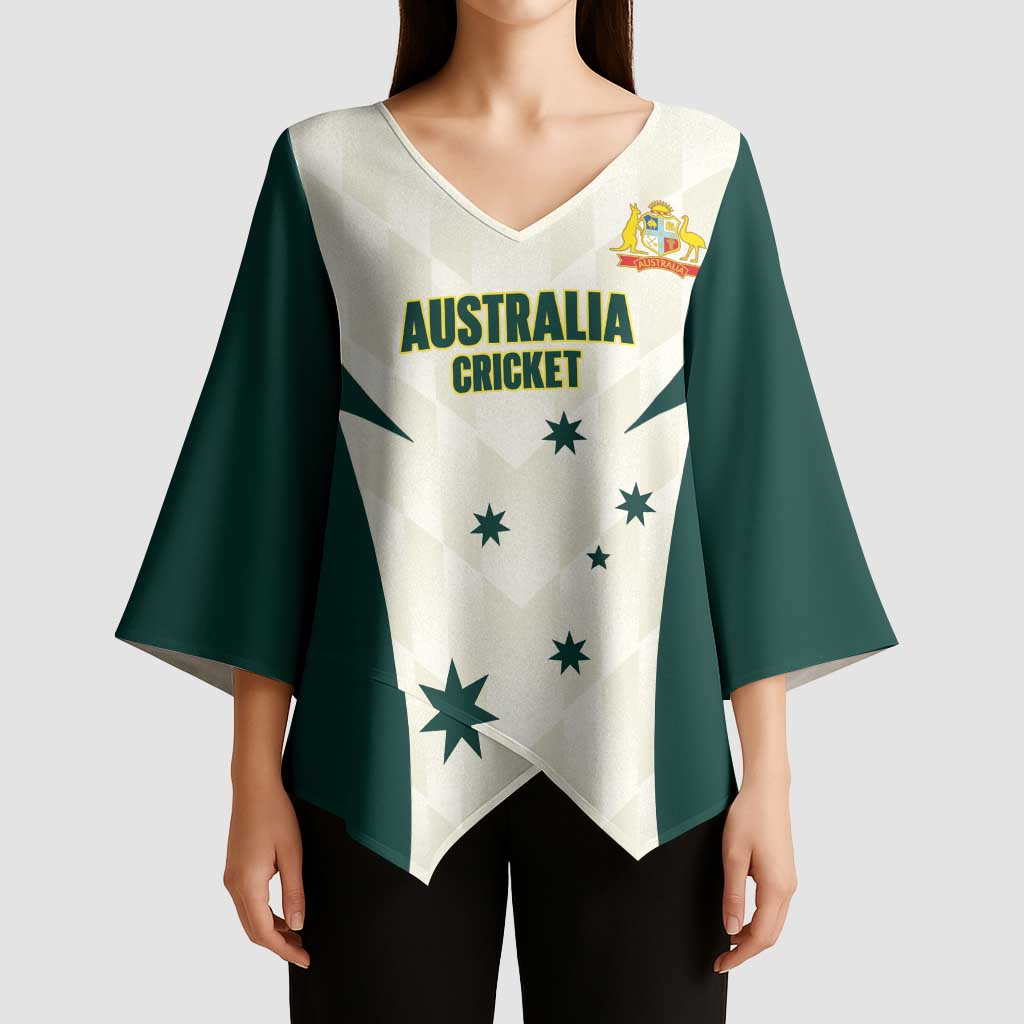 Australia Cricket Custom Kimono Sleeve Blouse Go Aussie Test Dynamic White - Aussie Hoodie