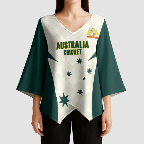 Australia Cricket Custom Kimono Sleeve Blouse Go Aussie Test Dynamic White - Aussie Hoodie