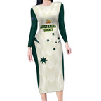 Australia Cricket Custom Long Sleeve Bodycon Dress Go Aussie Test Dynamic White - Aussie Hoodie