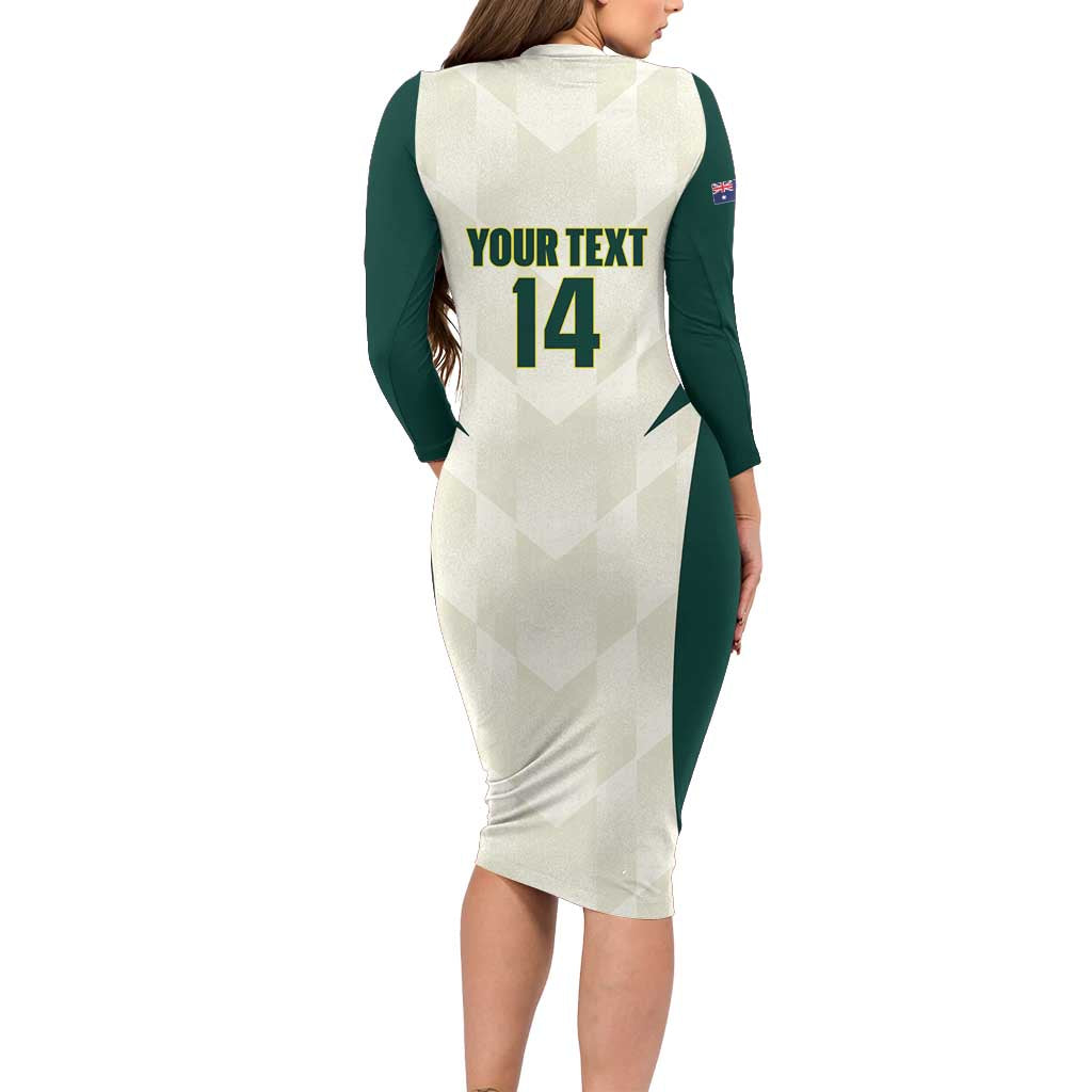 Australia Cricket Custom Long Sleeve Bodycon Dress Go Aussie Test Dynamic White - Aussie Hoodie