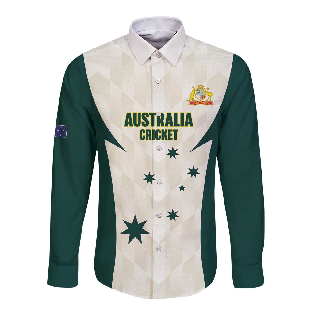 Australia Cricket Custom Long Sleeve Button Shirt Go Aussie Test Dynamic White - Aussie Hoodie