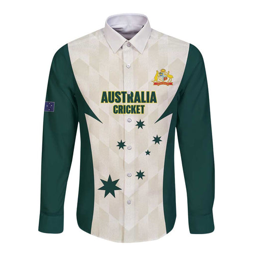 Australia Cricket Custom Long Sleeve Button Shirt Go Aussie Test Dynamic White - Aussie Hoodie