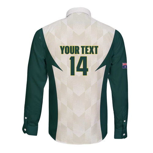 Australia Cricket Custom Long Sleeve Button Shirt Go Aussie Test Dynamic White - Aussie Hoodie