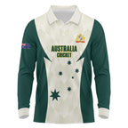 Australia Cricket Custom Long Sleeve Polo Shirt Go Aussie Test Dynamic White - Aussie Hoodie