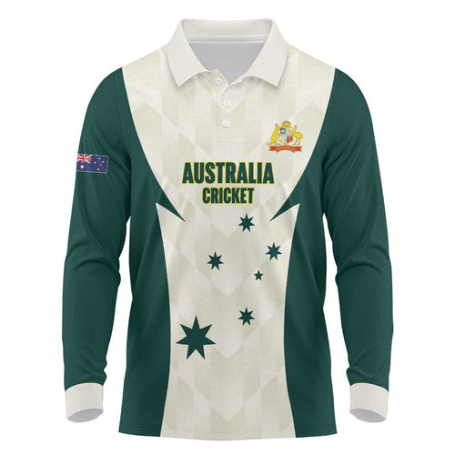 Australia Cricket Custom Long Sleeve Polo Shirt Go Aussie Test Dynamic White - Aussie Hoodie