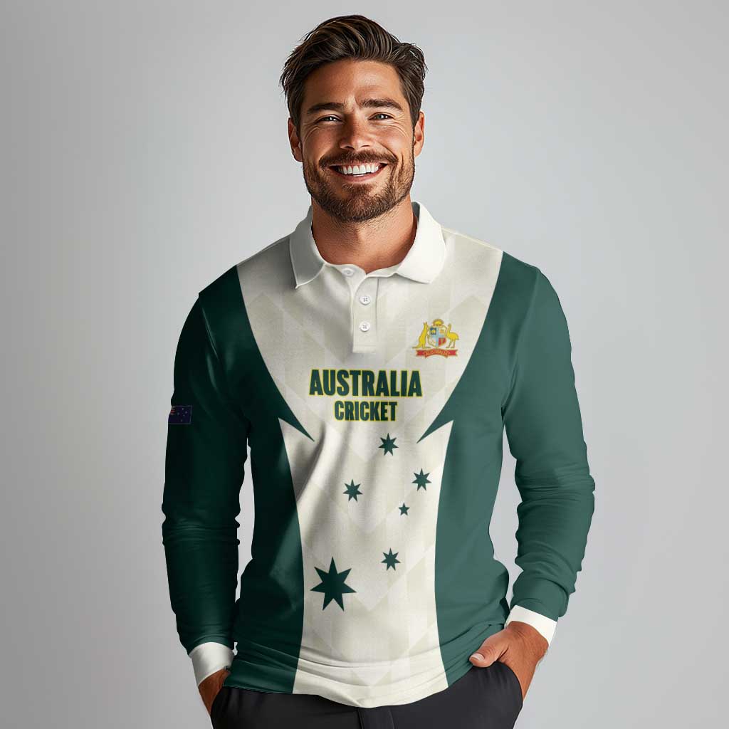 Australia Cricket Custom Long Sleeve Polo Shirt Go Aussie Test Dynamic White - Aussie Hoodie