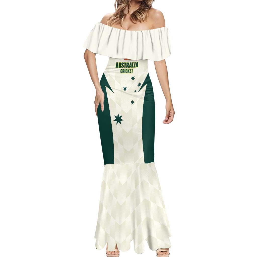 Australia Cricket Custom Mermaid Dress Go Aussie Test Dynamic White - Aussie Hoodie