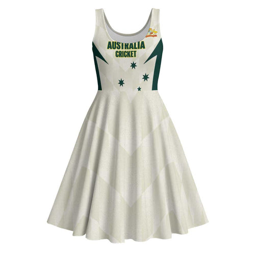 Australia Cricket Custom Midi Dress Go Aussie Test Dynamic White - Aussie Hoodie