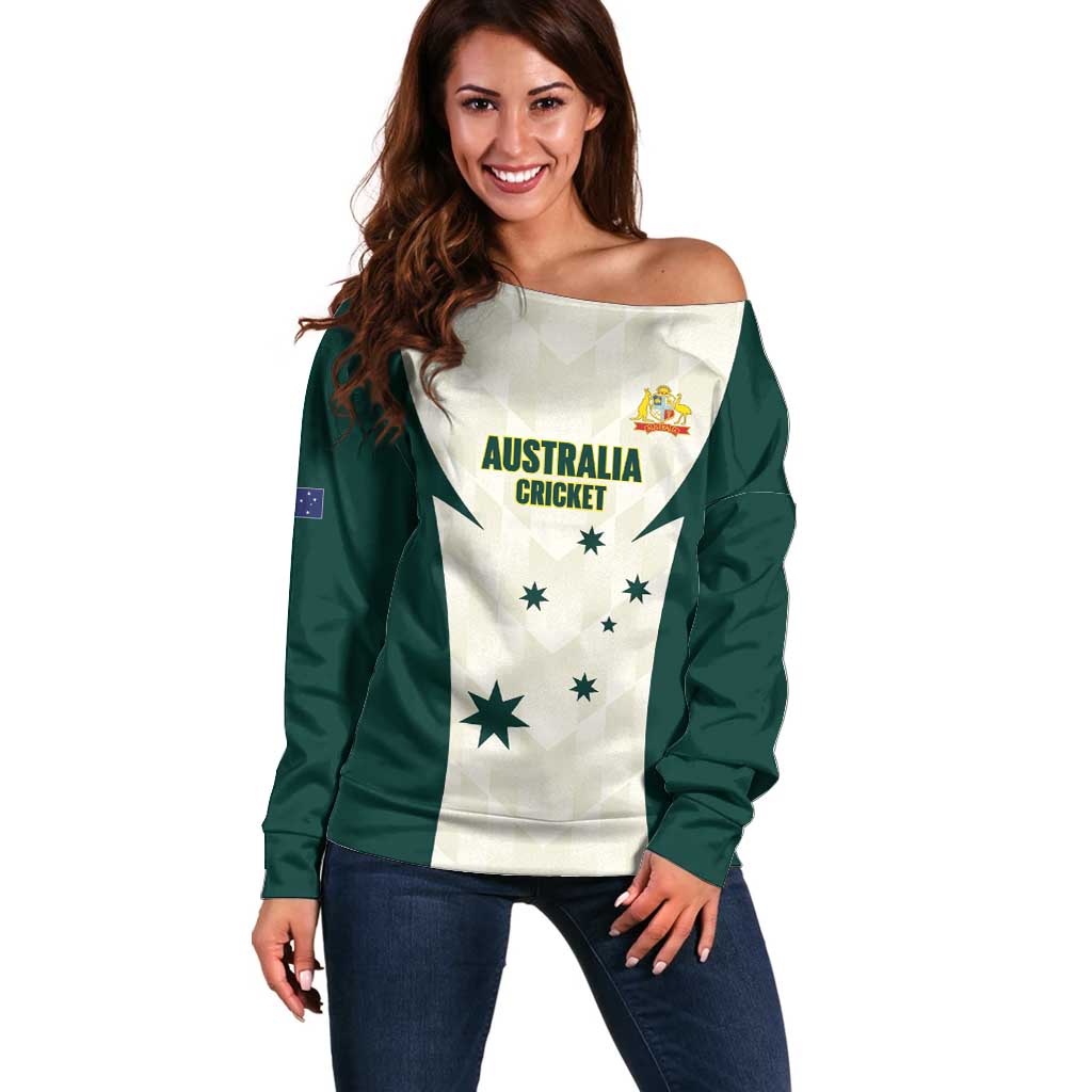 Australia Cricket Custom Off Shoulder Sweater Go Aussie Test Dynamic White - Aussie Hoodie