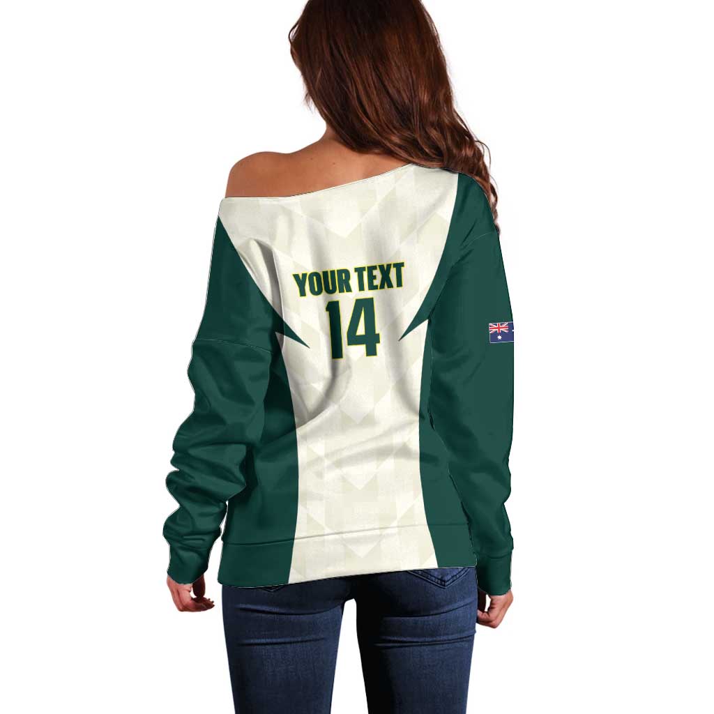 Australia Cricket Custom Off Shoulder Sweater Go Aussie Test Dynamic White - Aussie Hoodie