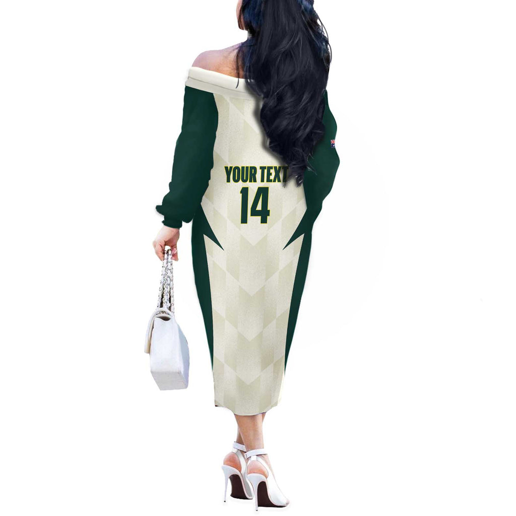 Australia Cricket Custom Off The Shoulder Long Sleeve Dress Go Aussie Test Dynamic White - Aussie Hoodie