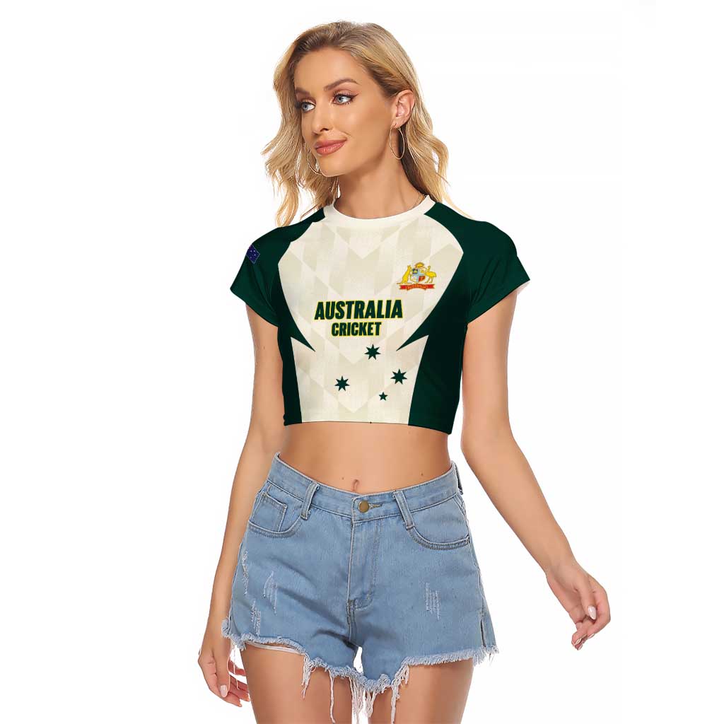 Australia Cricket Custom Raglan Cropped T Shirt Go Aussie Test Dynamic White - Aussie Hoodie