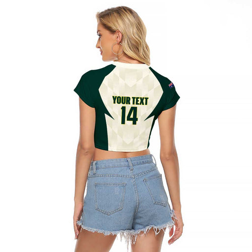 Australia Cricket Custom Raglan Cropped T Shirt Go Aussie Test Dynamic White - Aussie Hoodie