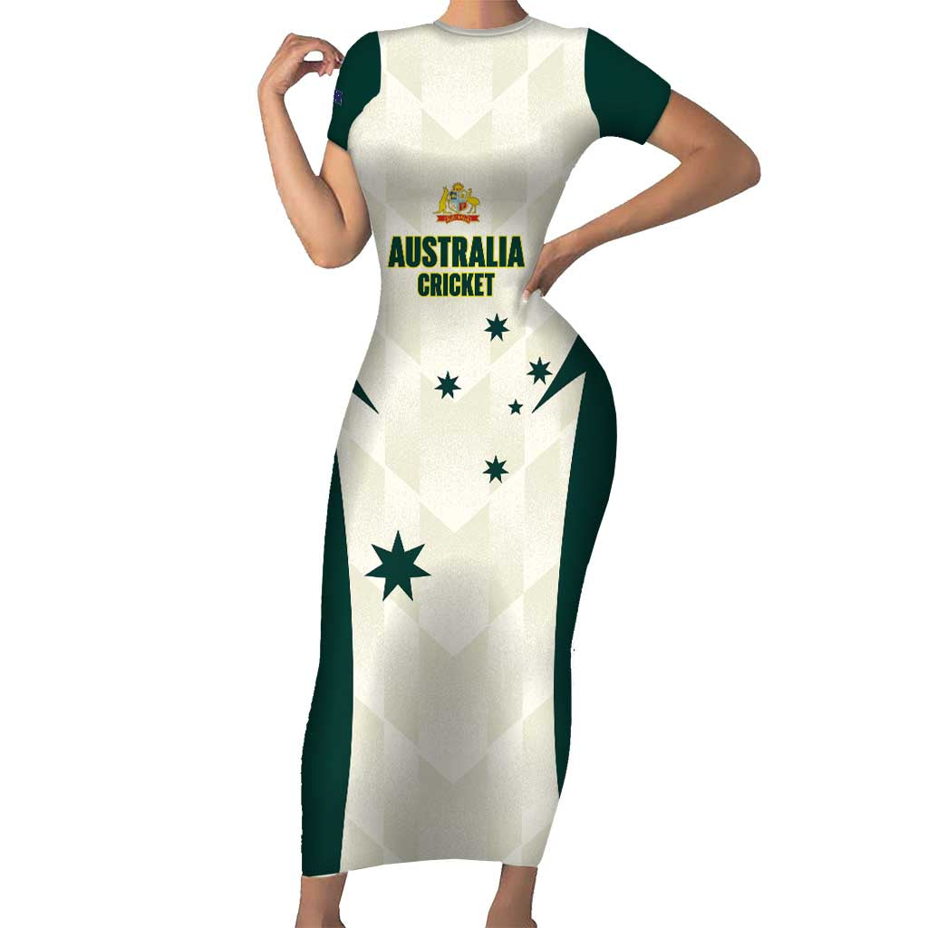 Australia Cricket Custom Short Sleeve Bodycon Dress Go Aussie Test Dynamic White - Aussie Hoodie