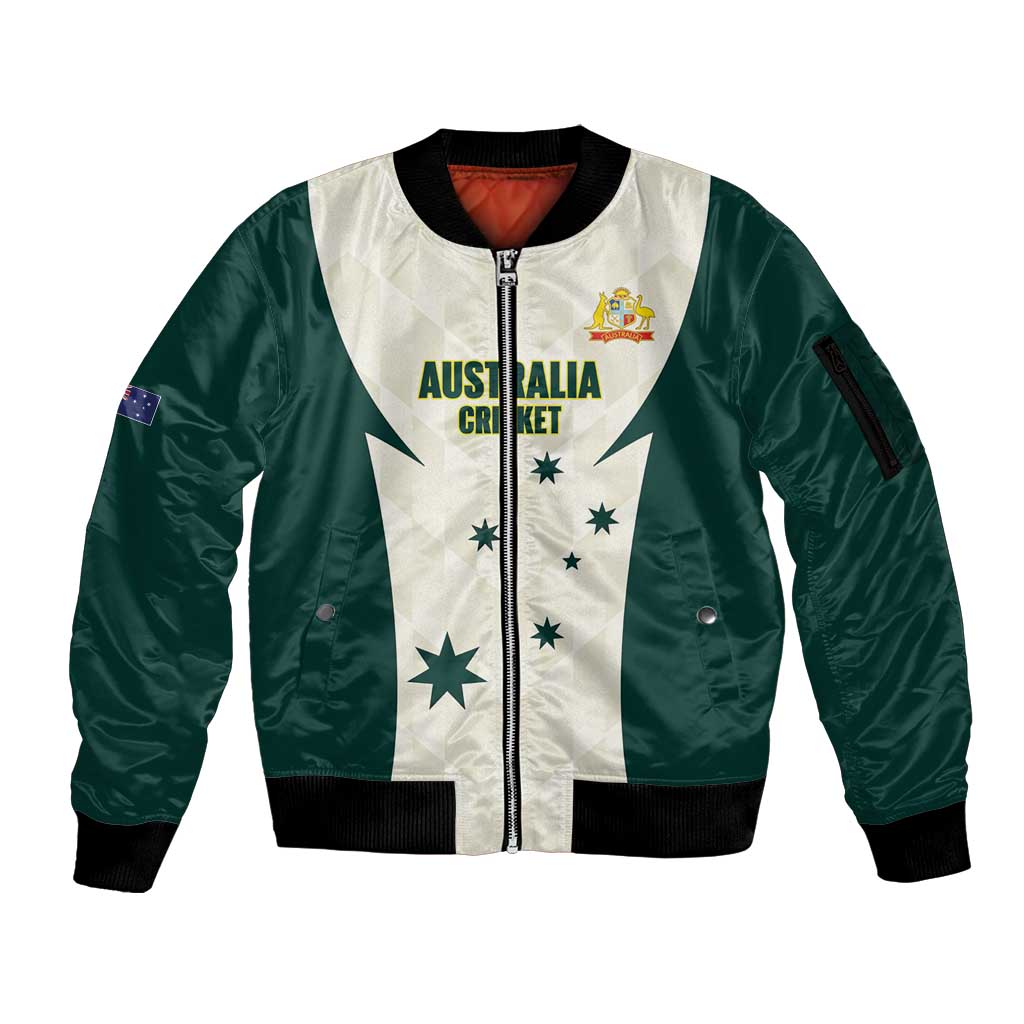 Australia Cricket Custom Sleeve Zip Bomber Jacket Go Aussie Test Dynamic White - Aussie Hoodie