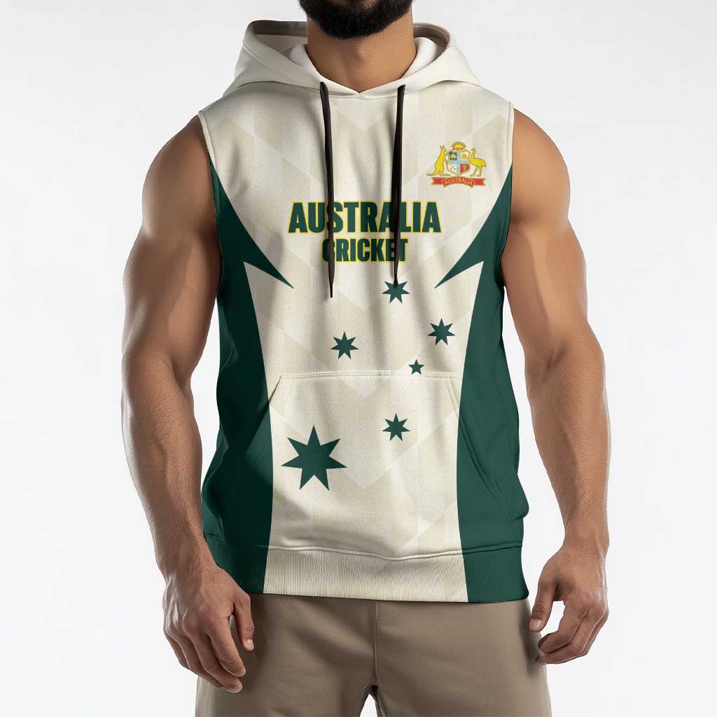 Australia Cricket Custom Sleeveless Hoodie Go Aussie Test Dynamic White - Aussie Hoodie