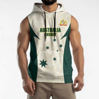 Australia Cricket Custom Sleeveless Hoodie Go Aussie Test Dynamic White - Aussie Hoodie