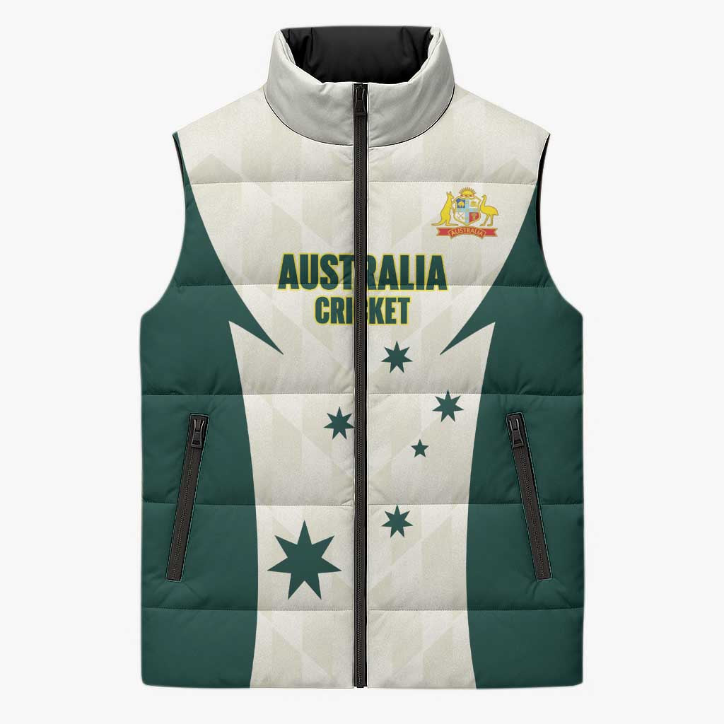 Australia Cricket Custom Sleeveless Puffer Jacket Go Aussie Test Dynamic White - Aussie Hoodie