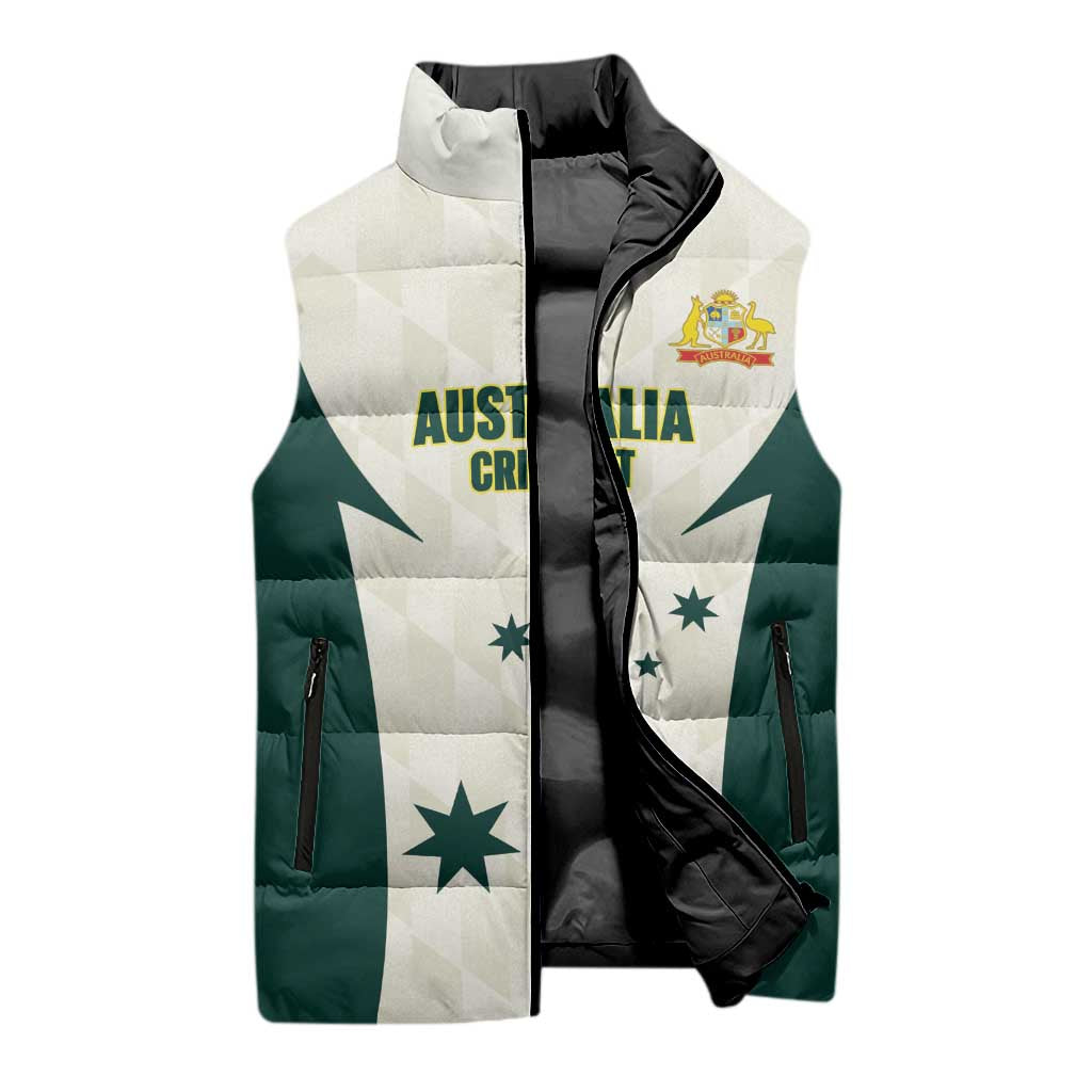 Australia Cricket Custom Sleeveless Puffer Jacket Go Aussie Test Dynamic White - Aussie Hoodie