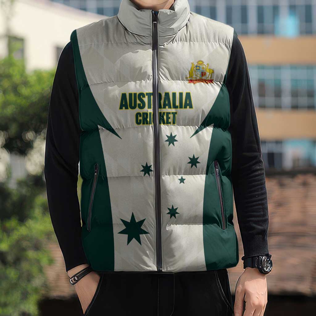 Australia Cricket Custom Sleeveless Puffer Jacket Go Aussie Test Dynamic White - Aussie Hoodie