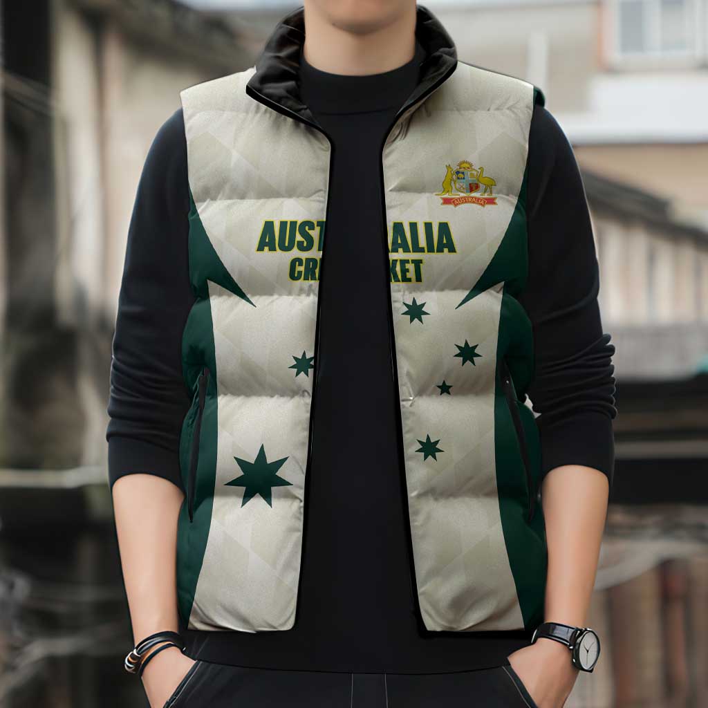 Australia Cricket Custom Sleeveless Puffer Jacket Go Aussie Test Dynamic White - Aussie Hoodie