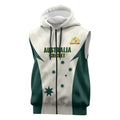 Australia Cricket Custom Sleeveless Zip Hoodie Go Aussie Test Dynamic White LT14