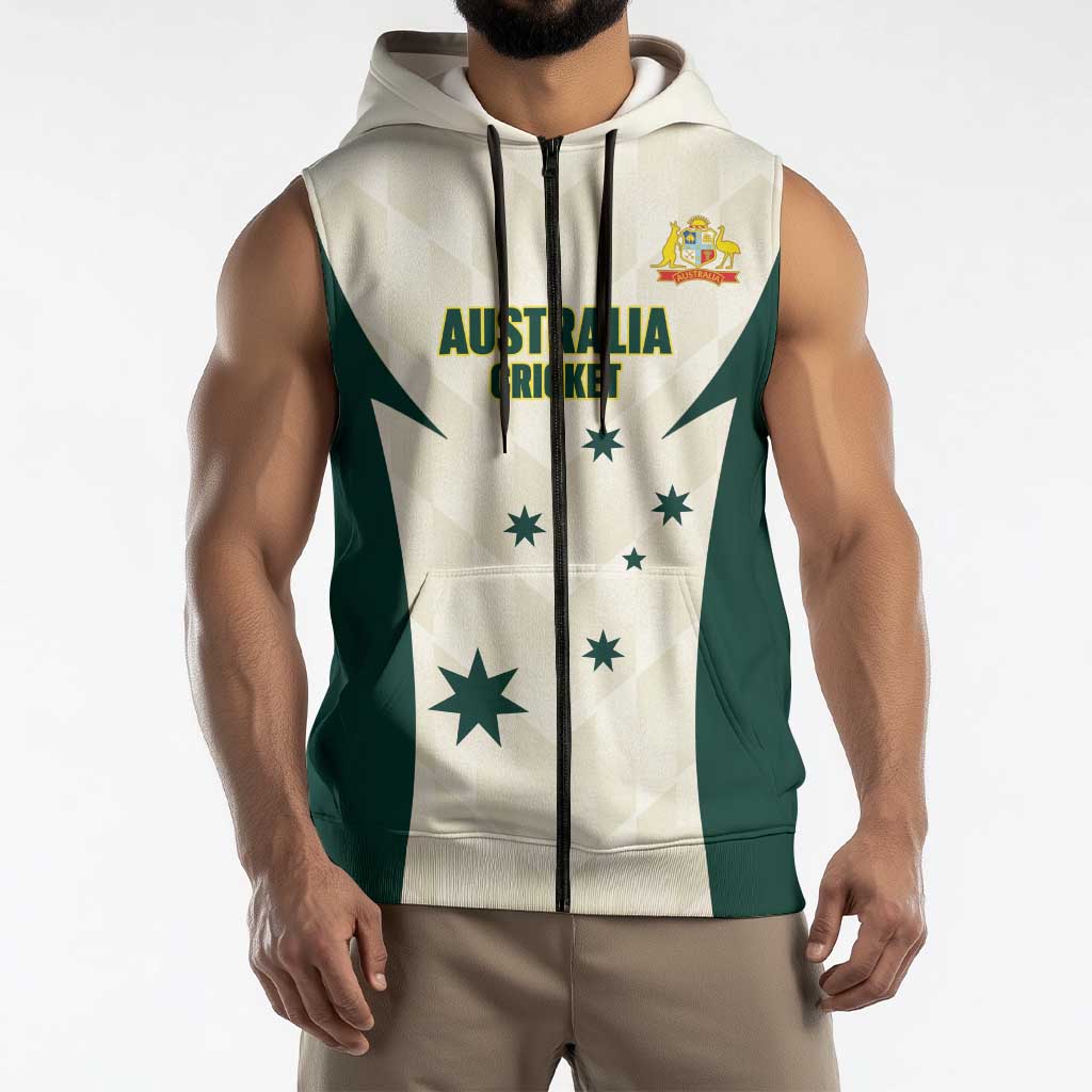 Australia Cricket Custom Sleeveless Zip Hoodie Go Aussie Test Dynamic White LT14