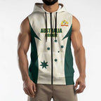 Australia Cricket Custom Sleeveless Zip Hoodie Go Aussie Test Dynamic White LT14