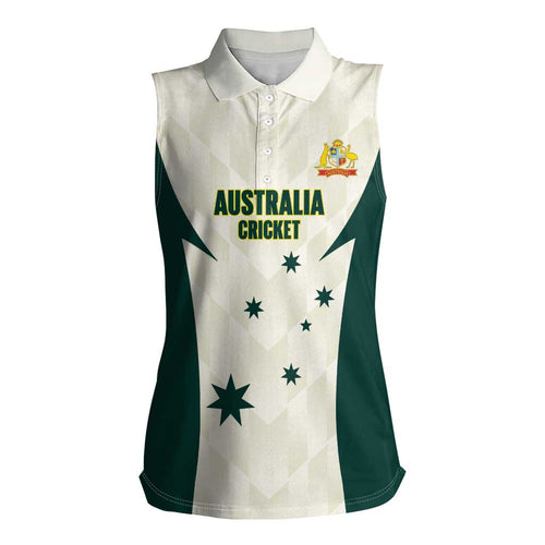 Australia Cricket Custom Women Sleeveless Polo Shirt Go Aussie Test Dynamic White - Aussie Hoodie