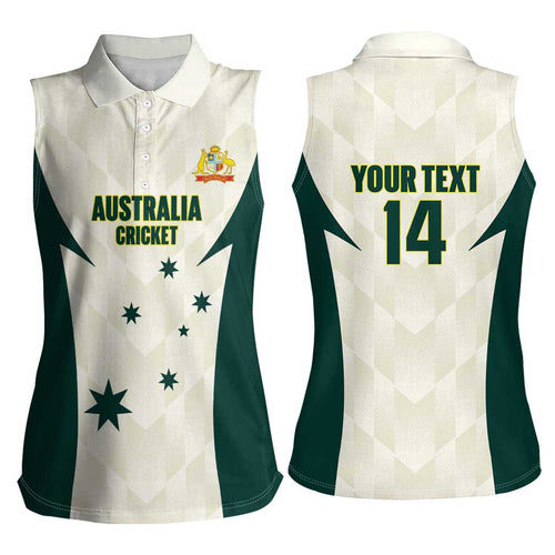 Australia Cricket Custom Women Sleeveless Polo Shirt Go Aussie Test Dynamic White - Aussie Hoodie