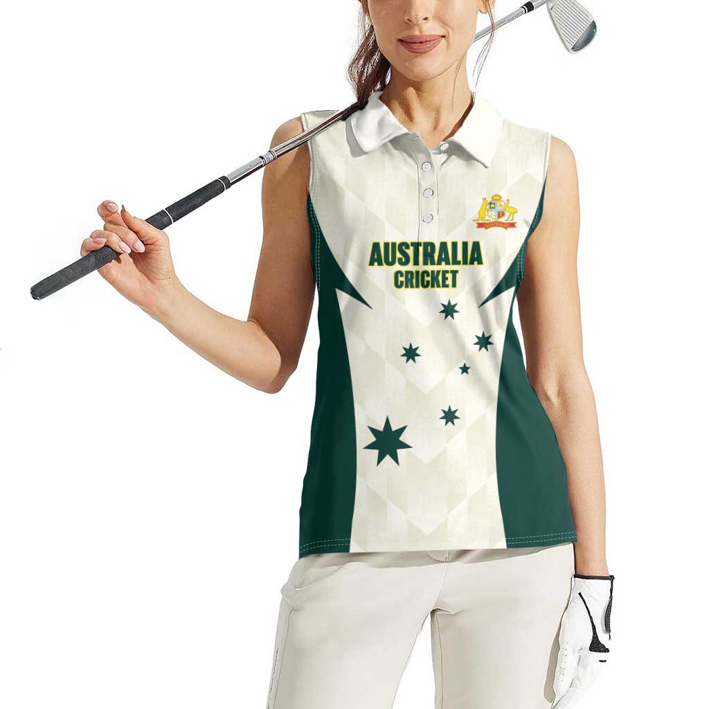 Australia Cricket Custom Women Sleeveless Polo Shirt Go Aussie Test Dynamic White - Aussie Hoodie