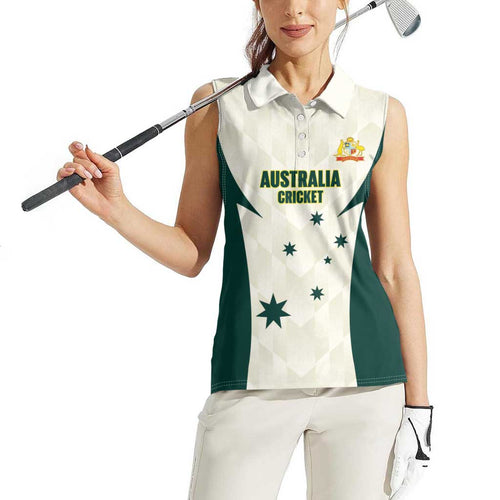 Australia Cricket Custom Women Sleeveless Polo Shirt Go Aussie Test Dynamic White - Aussie Hoodie