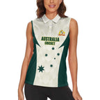 Australia Cricket Custom Women Sleeveless Polo Shirt Go Aussie Test Dynamic White - Aussie Hoodie